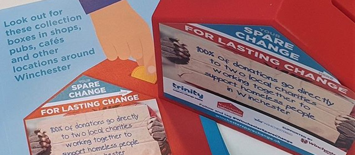 Spare Change for Lasting Change Donation Boxes with Donater Smart Sticker